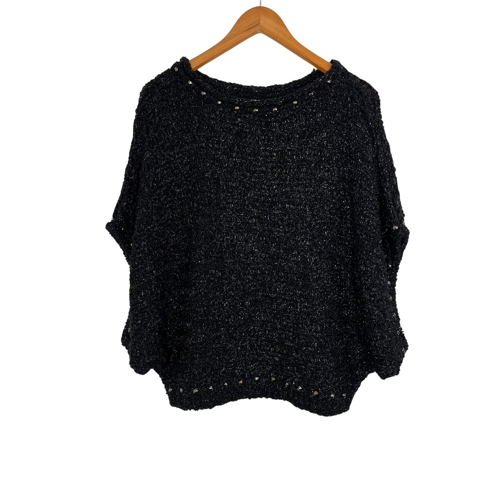 Alberto Makali Black Metallic Crop Top Medium Studded Knit Dropped Shoulder